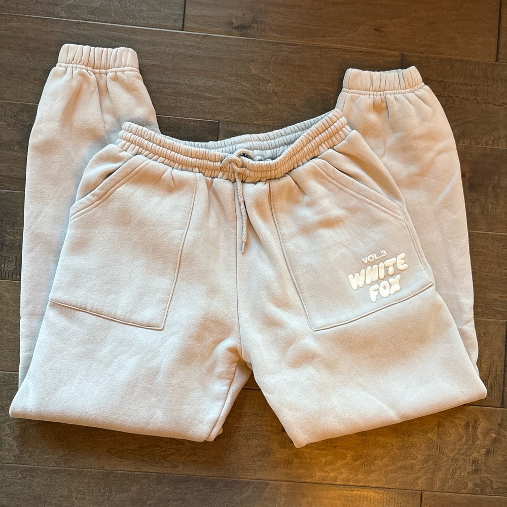 White Fox Cream Cuffed Sweatpants
